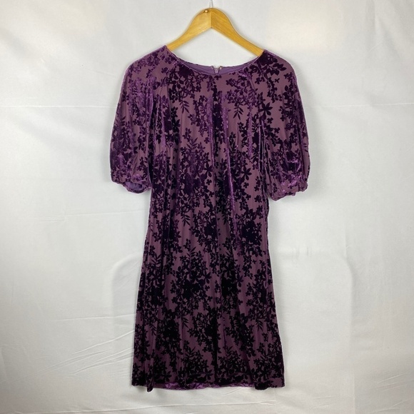 Tommy Hilfiger Women Sz 12 Plum/ Burgundy Dress Velvet A-line knee length crew - Picture 9 of 14